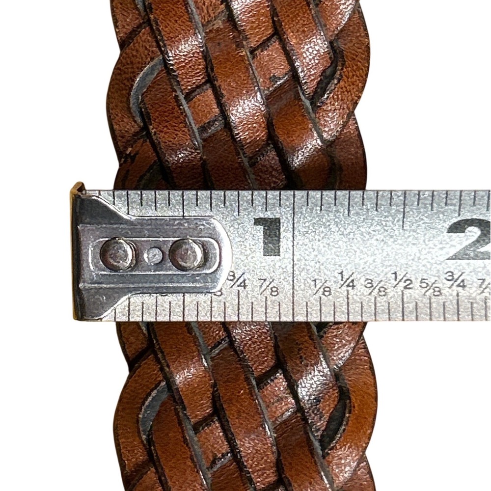 Covered Round Buckle Braided Leather Belt Cognac Brown Size L (up to 36") - Picture 6 of 7